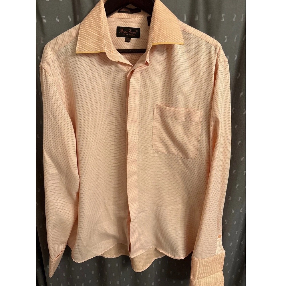 Bruno Conte Don Jonathan Mens Peach Orange Micro Diamond Dress Shirt 15.5 34/35